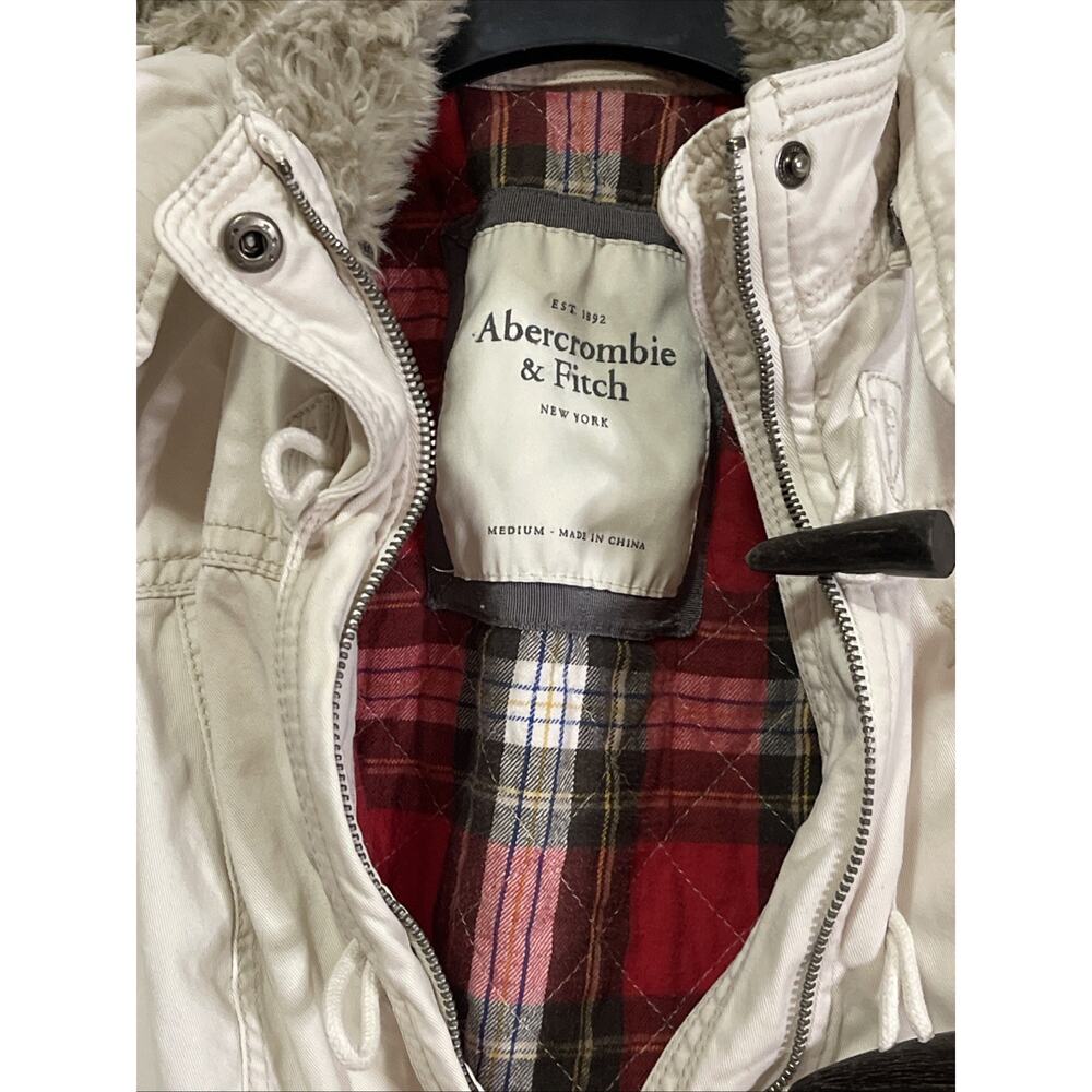 Abercrombie & Fitch Parka Jacket Coat Women’s Medium Lined Faux Fur Trim Hooded - Picture 9 of 16
